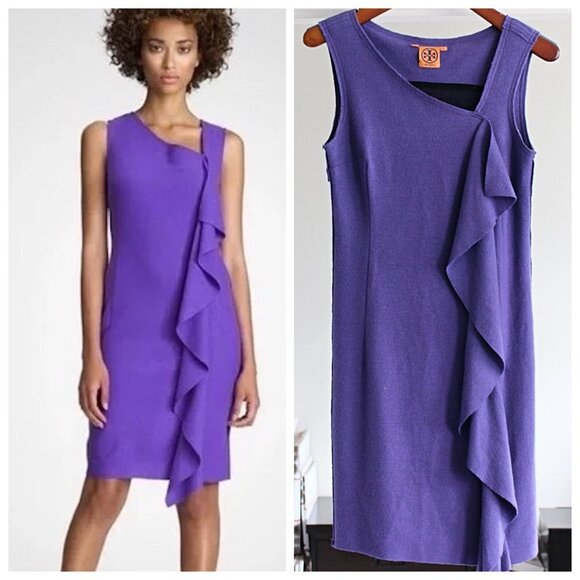 Tory Burch - Taletta Boiled Wool Ruffle Dress - Purple - Small - Picture 1 of 11